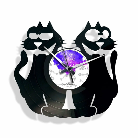 Vinyl with Cats 30cm Silent Wall Clock