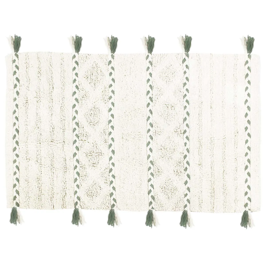 The Linen Yard Tassel Diamond Cotton Woven Anti-slip Bath Mat Green/Ivory