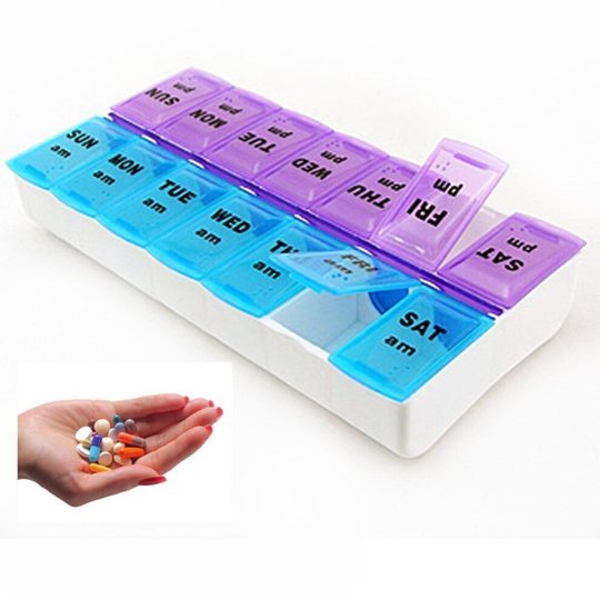 (2 Part) WHITE BERRY 7 Day Pill Box Medicine Tablet Dispenser Organizer Weekly Storage Case for Travel