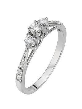 Love DIAMOND 9ct White Gold 23 Point Three-Stone Diamond Ring with Heart Detail, White Gold, Size L, Women