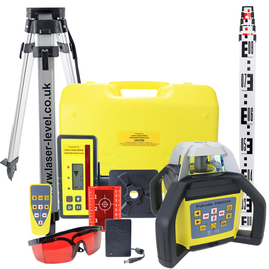 Fukuda FRE-203XR Laser Level Kit, Detector, Staff & Surveying Tripod