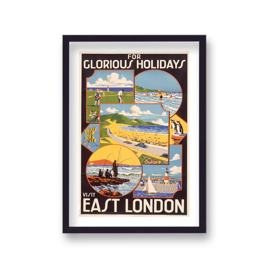 Vintage Travel Print East London South Africa For Glorious Holidays With Border