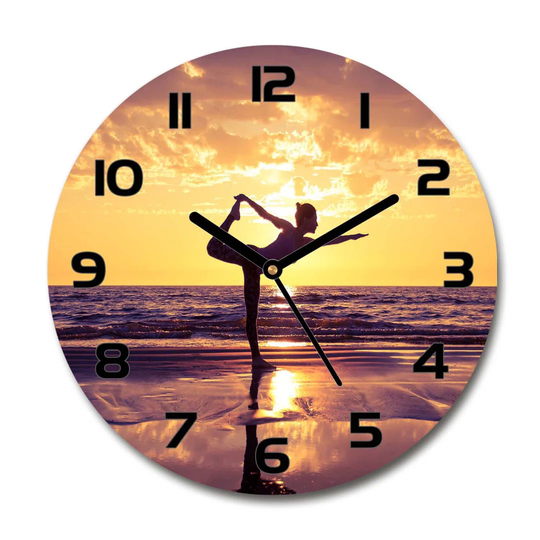 Glass Wall Clock 30Cm Round Decoration Picture Wall Art Modern Decoration Kitchen Living Room Silent - Yoga On The Beach,98847992