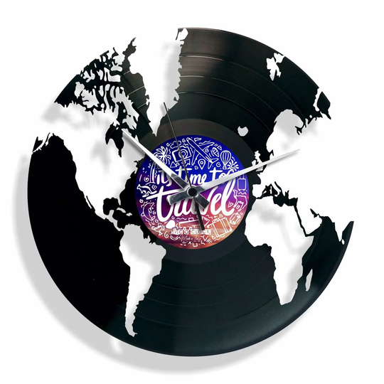 Vinyl with World 30cm Silent Wall Clock