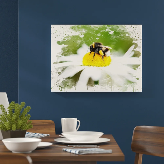 'Bumble Bee White Daisy' Graphic Art Print Poster