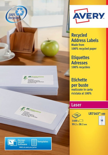 AVERY RECY AD LSR LBL 99.1X38.1 P100 WHT