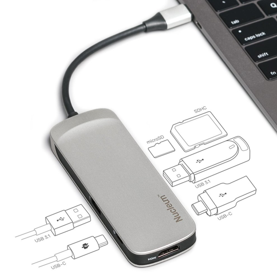Kingston C-HUBC1-SR-EN Nucleum USB C Hub, Type-C Adapter Connect USB 3.0, HDMI, SD/MicroSD