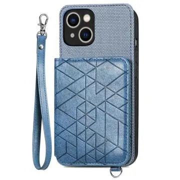 Geometry Series iPhone 14 Case with Wallet - Blue