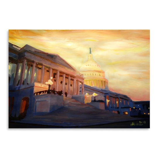 Washington Capitol 2 Golden by M Bleichner - Unframed Painting Print on Paper