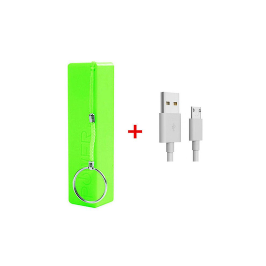 (Green with Lanyard & Charging Cable) Mini Pocket Power Bank 12000mAh Portable Charger