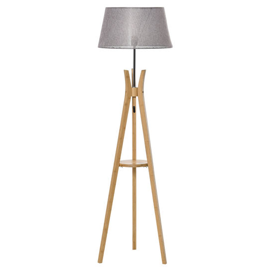 HOMCOM Tripod Floor Lamp Light E27 Base w/ Storage Shelf, Grey