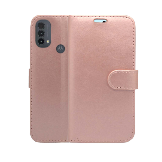 (Rose Gold) For Motorola e20 e30 e40 Wallet Flip PU Leather Kickstand Card Holder Phone Case Cover