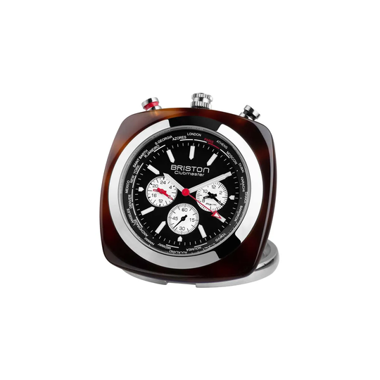 Briston Clubmaster Travel Alarm Clock - Tort Acetate/Black Dial
