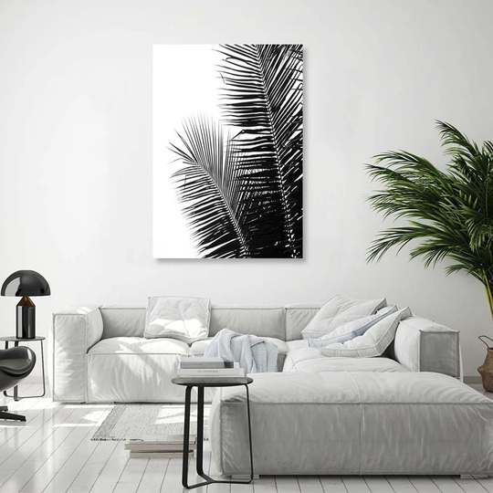 Canvas Print Palm Leaf Black White