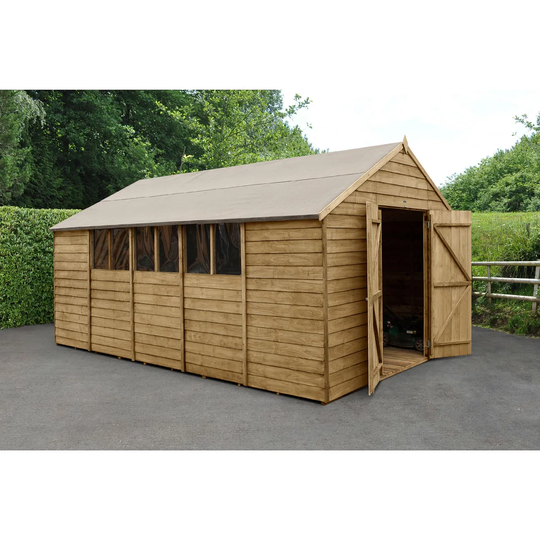 Forest Garden Overlap Pressure Treated 10X15 Apex Shed - Double Door