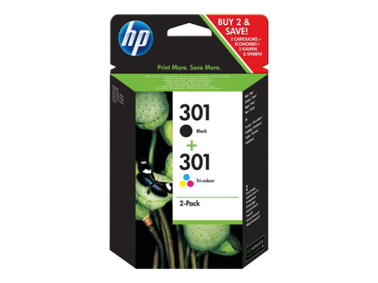 HP 301 Multi-pack 1x Black, 1x Tri-Colour Original Ink Cartridge - Standard Yield 190 Pages/165 Pages - N9J72AE