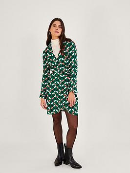 Monsoon Geo Print Wrap Tie Side Jersey Dress