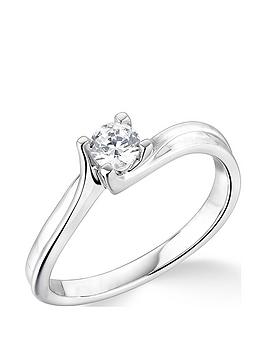 Love DIAMOND 9ct White Gold 4 Claw Twist Design 0.25ct Diamond Solitaire Ring, White Gold, Size O, Women