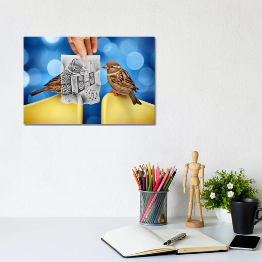 Pencil vs. Camera 66 - Electro Birds by Ben Heine - Photograph Print on Canvas