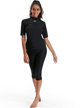 Speedo Short Sleeve Rash Top - Black, Black, Size Xs, Women