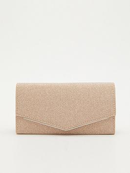 Quiz Glitter Clutch Bag, Nude, Women