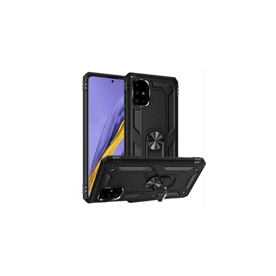 (Black) Samsung Galaxy S20 Hybrid Dual-Layer Armour Case With Magnetic Ring Stand