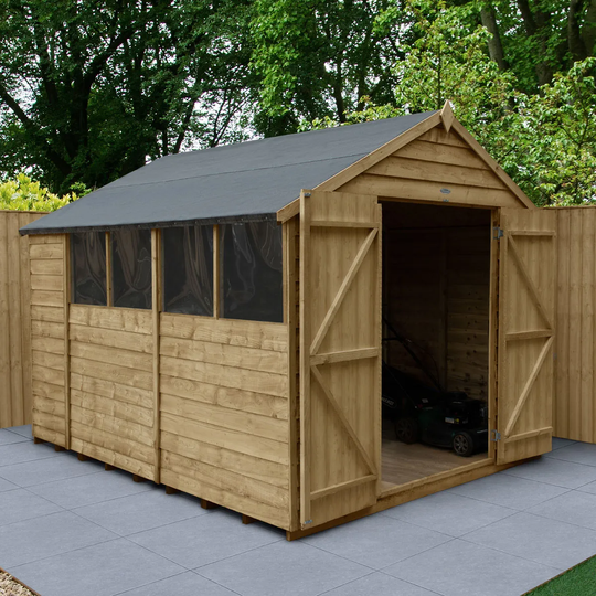 Forest Garden Overlap Pressure Treated 10X8 Apex Shed - Double Door