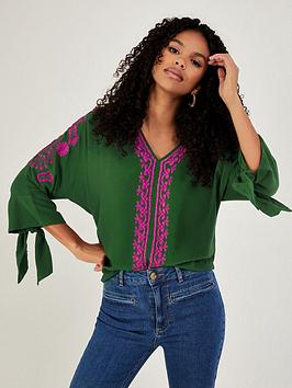 Monsoon Christina Sustainable Embroidered Top - Green