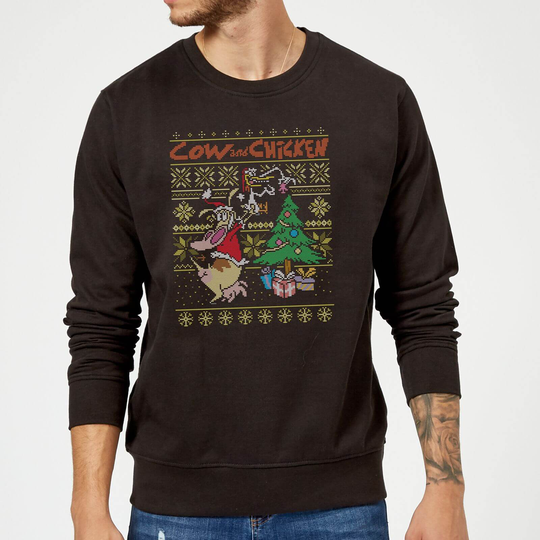 Cow and Chicken Cow And Chicken Pattern Christmas Jumper - Black - L