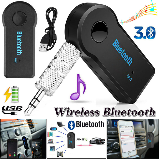 Car Wireless Bluetooth 3.0 Audio Receiver Dongle Music Adapter Built-In Mic Aux 3.5mm
