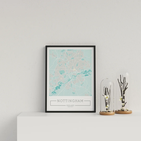 City Location Ordnance Map Blue Nottingham by Vouvart - Picture Frame Graphic Art