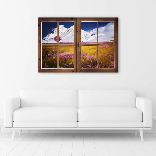 Canvas Print Window View Flowers Nature Mountain