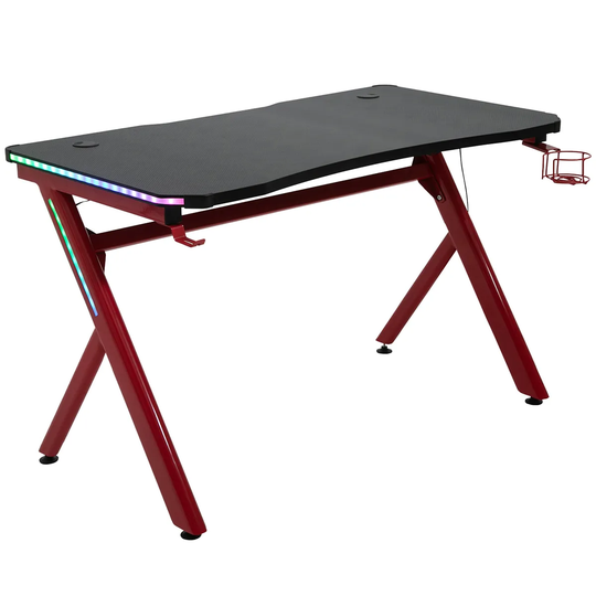 Equinox Blaze Gaming Desk with LED Strip - Black Tabletop/Red Frame