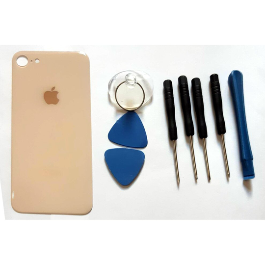 (Gold) Replacement iPhone 8 Back glass case housing big Camera hole