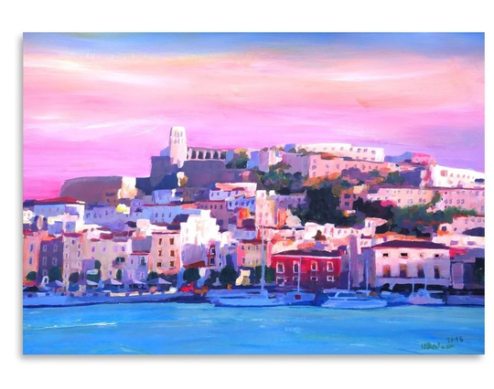 Ibiza Old Town and Harbour Pearl of the Mediterranean by M Bleichner - Painting Print on Paper