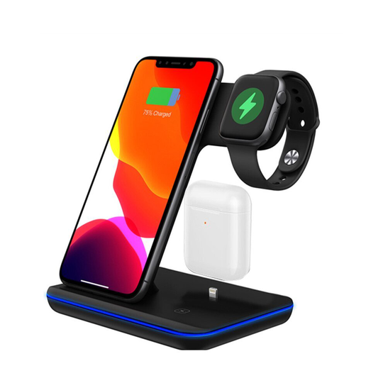 (Black) 3 in 1 Fast Qi Wireless Charging Station iPhone