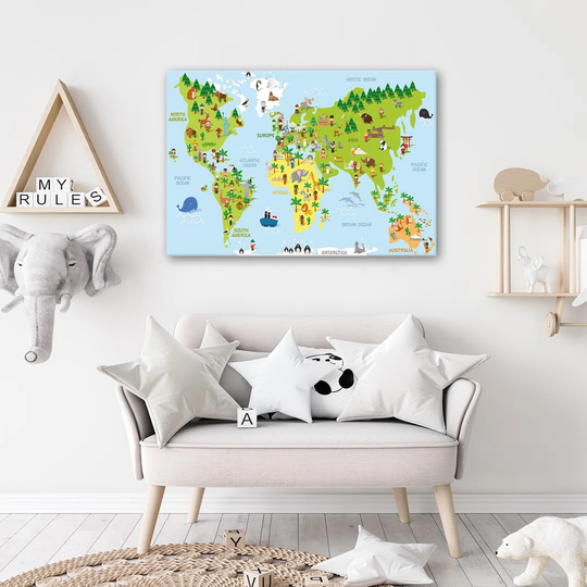 Canvas Print Animals World Map