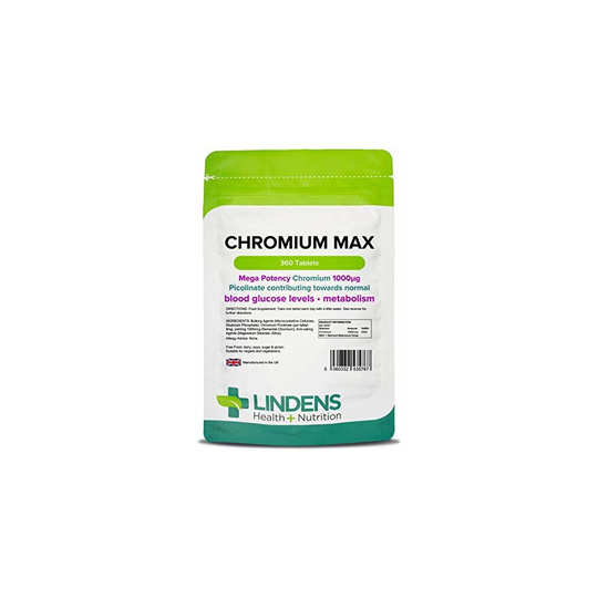 Lindens Chromium Max 1000mcg Picolinate Tablets | 360 Pack | Mega Potency Chromium Picolinate contributing Towards Normal Blood Glucose Levels and...