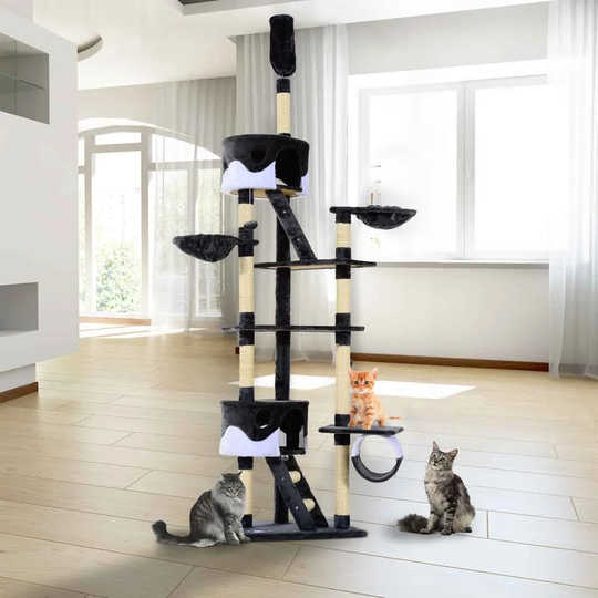 PawHut Climbing Cat Tree & Activity Center - Dark Grey & White