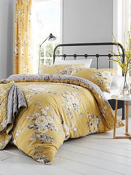 Catherine Lansfield Canterbury Floral Easy Care Duvet Cover Set - Ochre