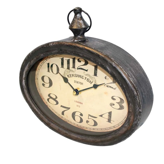 Analog Metal Quartz Tabletop Clock in Brown