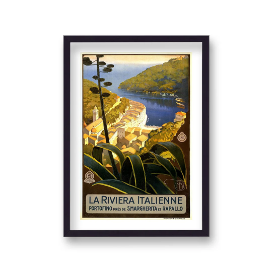 Vintage Travel Print La Riviera Italienne With Border
