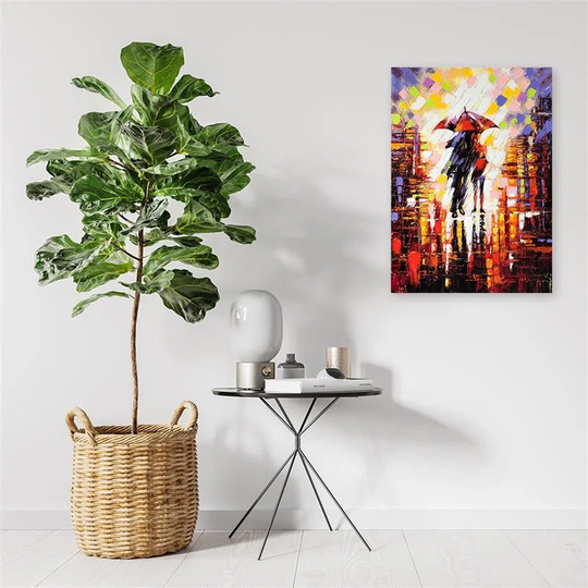 Canvas Print Couple In Love In The Rain As Painted