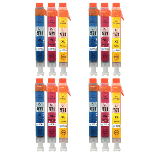 Compatible 4 Go Inks C/M/Y Set of 3 Ink Cartridges to replce Canon CLI-571 / non-OEM for PIXMA Printers (12 Pack)