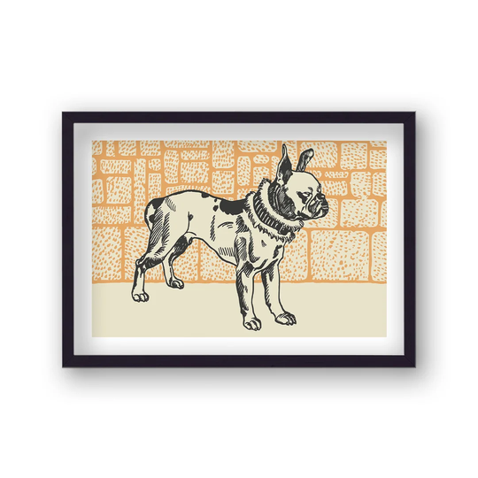 Vintage Screen of Dog with Ornate Collar on Orange Background by Vouvart - Picture Frame Graphic Art
