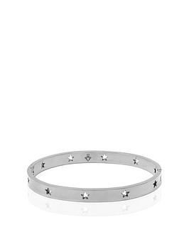Say It With Diamonds Star Hinged Bangle - Stainless Steel (Silver), Silver, Women