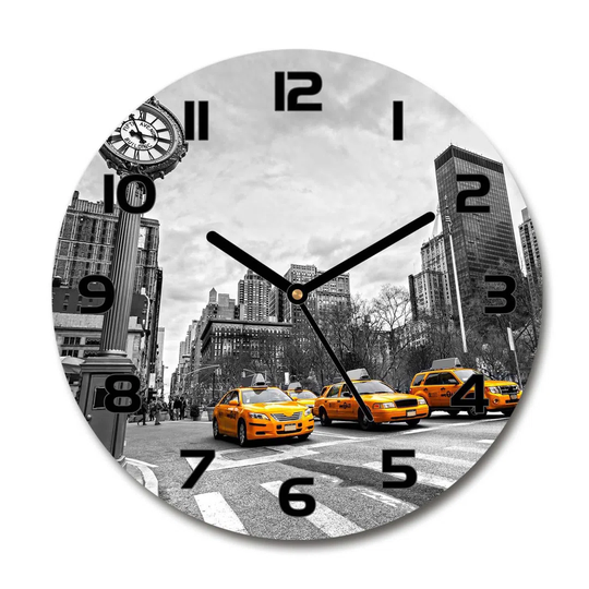 Glass Wall Clock 30Cm Round Decoration Picture Wall Art Modern Decoration Kitchen Living Room Silent - Taxis New York,58379614