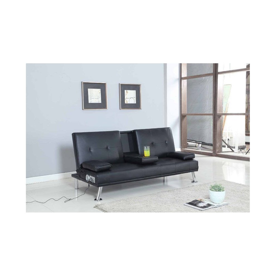 (Black) Noosa Faux Leather Bluetooth Sofa Bed