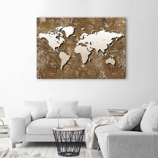 World Map Abstraction Brown - Wrapped Canvas Photograph