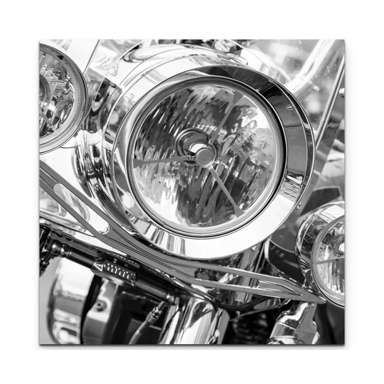 Close-Up Motorcycle Headlights Photographic Print on Canvas